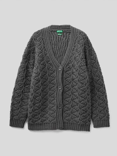 Dark Grey Kids' Benetton V-neck Knit Cardigan | AU959204