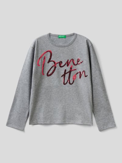 Dark Grey Kids' Benetton Warm Cotton Sequins Long Sleeve T-shirts | AU338175