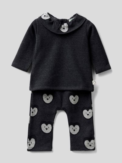 Dark Grey Kids' Benetton Warm Recycled Cotton Blend Dungarees | AU015520