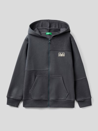 Dark Grey Kids' Benetton Warm Zip And Logo Patch Hoodie | AU591903