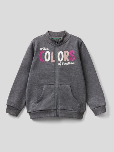 Dark Grey Kids' Benetton Zip Organic Cotton Sweatshirt | AU343144