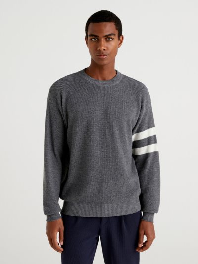 Dark Grey Men's Benetton Cashmere And Wool Blend Crew Neck Sweaters | AU856430