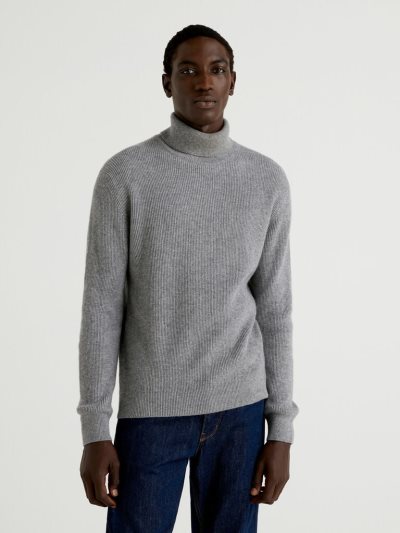 Dark Grey Men's Benetton Cashmere Blend Turtleneck High Neck Sweaters | AU185139