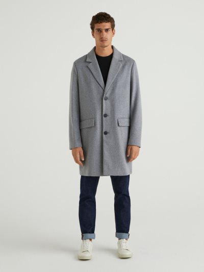 Dark Grey Men's Benetton Lined Wool Blend Coats | AU634737