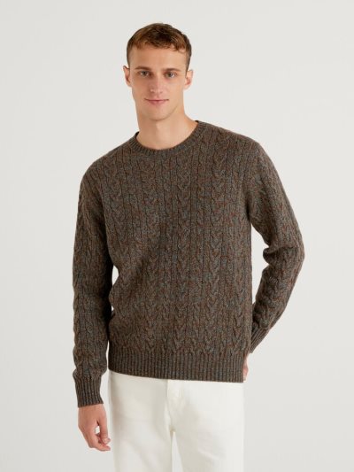 Dark Grey Men's Benetton Pure Shetland Wool Crew Neck Sweaters | AU196836