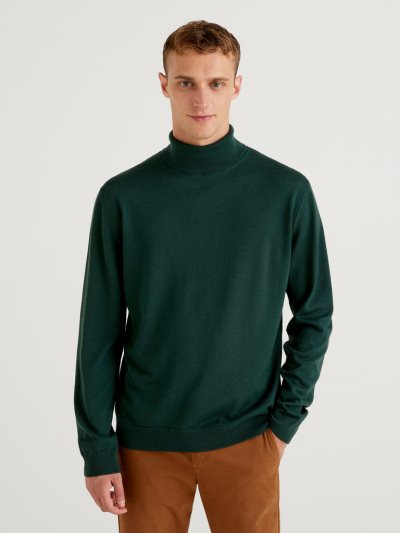 Dark Grey Men's Benetton Pure Virgin Wool Turtleneck High Neck Sweaters | AU833588