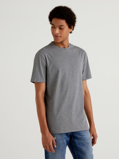 Dark Grey Men's Benetton Slim Fit Stretch Cotton Short Sleeve T-shirts | AU214224