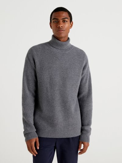 Dark Grey Men's Benetton Wool Blend Turtleneck High Neck Sweaters | AU396282