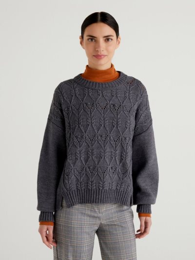 Dark Grey Women's Benetton Boxy Fit Knit Crew Neck Sweaters | AU627955