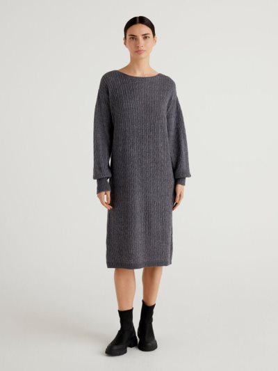 Dark Grey Women's Benetton Cable Knit Midi Dress | AU508256