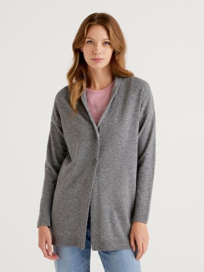 Dark Grey Women's Benetton Cashmere And Wool Blend Cardigan | AU289905