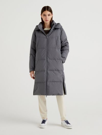 Dark Grey Women's Benetton Long Puffer Removable Sleeves Jackets | AU145900