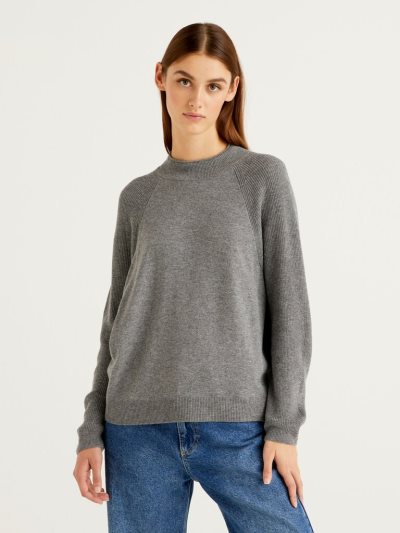 Dark Grey Women's Benetton Wool Blend Turtleneck High Neck Sweaters | AU927777