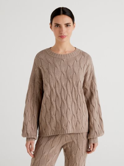 Dove Grey Women's Benetton Cable Knit Cashmere Blend Sweaters | AU449723