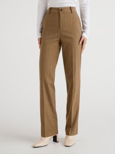 Dove Grey Women's Benetton Pinstripe Look Regular Fit Trousers | AU118339