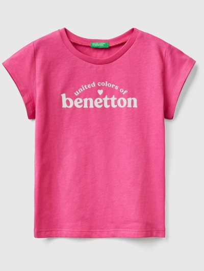 Fuchsia Kids' Benetton 100% Cotton Logo Short Sleeve T-shirts | AU497059