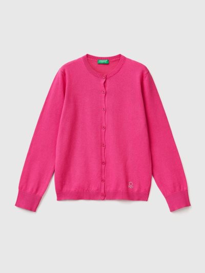 Fuchsia Kids' Benetton Crew Neck Cotton Blend Cardigan | AU452018