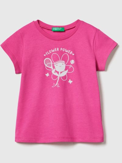 Fuchsia Kids' Benetton Crew Neck Print Short Sleeve T-shirts | AU864326