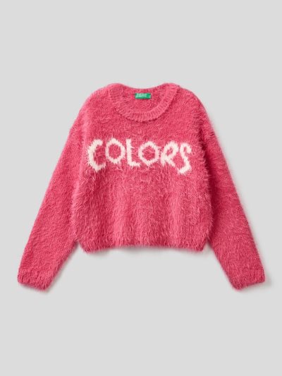 Fuchsia Kids' Benetton Faux Fur Inlay Sweaters | AU056285