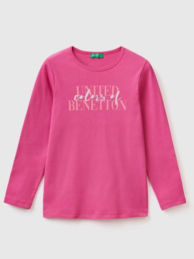 Fuchsia Kids' Benetton Long Sleeve Glitter Print T Shirts | AU251638