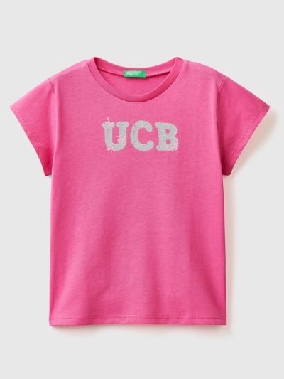 Fuchsia Kids' Benetton Organic Cotton Print Short Sleeve T-shirts | AU837828