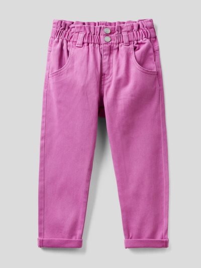 Fuchsia Kids' Benetton Paperbag Organic Cotton Trousers | AU674313