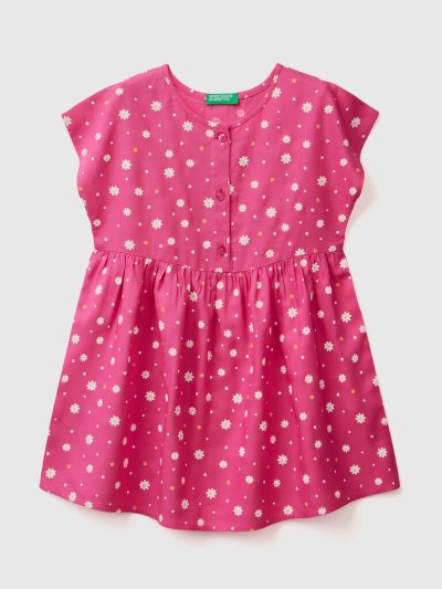 Fuchsia Kids' Benetton Patterned Sustainable Viscose Dress | AU924754