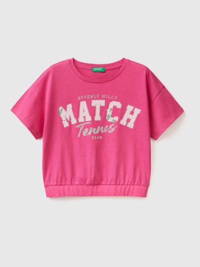 Fuchsia Kids' Benetton Print And Glitter Short Sleeve T-shirts | AU420851