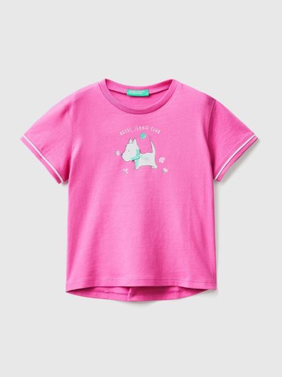 Fuchsia Kids' Benetton Print And Patch Short Sleeve T-shirts | AU597425