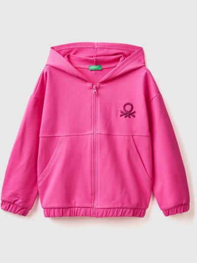 Fuchsia Kids' Benetton Zip And Embroidered Logo Hoodie | AU045300