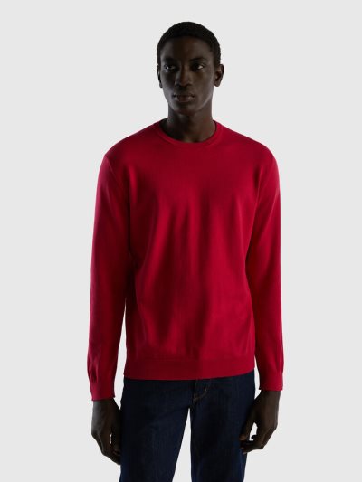 Fuchsia Men's Benetton Crew Neck 100% Cotton Sweaters | AU721637