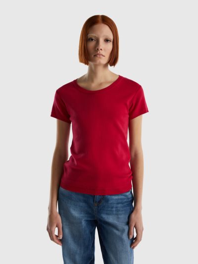 Fuchsia Women's Benetton 100% Cotton Short Sleeve Sweaters | AU322971