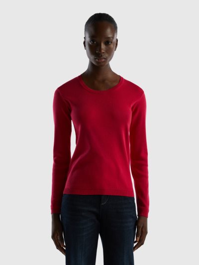 Fuchsia Women's Benetton Crew Neck Pure Cotton Sweaters | AU786022