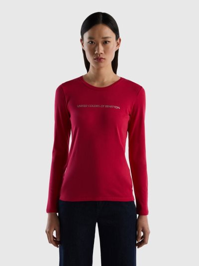 Fuchsia Women's Benetton Fuchsia Long Sleeve 100% Cotton T Shirts | AU874733