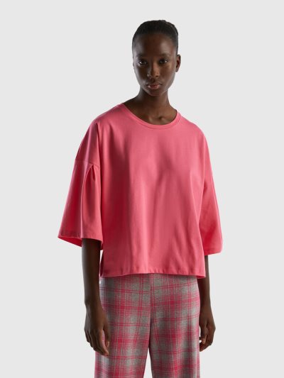 Fuchsia Women's Benetton Long Fiber Cotton T Shirts | AU092292