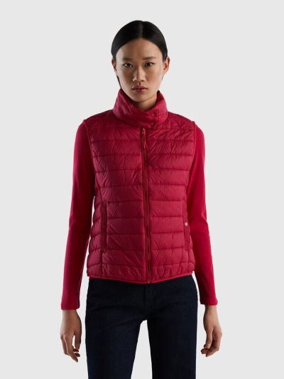 Fuchsia Women's Benetton Sleeveless Puffer Recycled Wadding Vest | AU643637