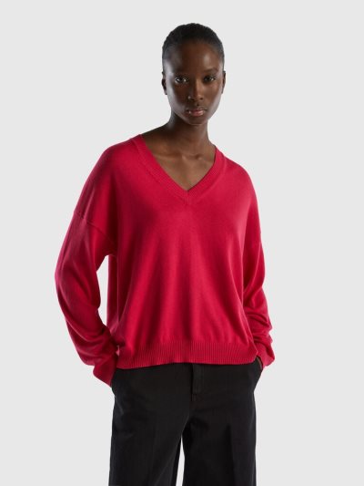 Fuchsia Women's Benetton V-neck Sweaters | AU974563