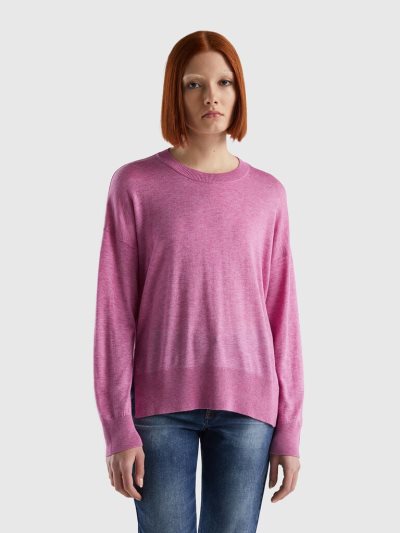 Fuchsia Women's Benetton Viscose Blend Slits Crew Neck Sweaters | AU119145