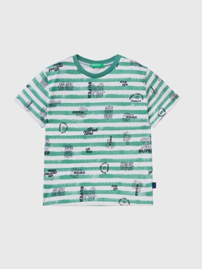 Green Kids' Benetton 100% Cotton Patterned Short Sleeve T-shirts | AU486624