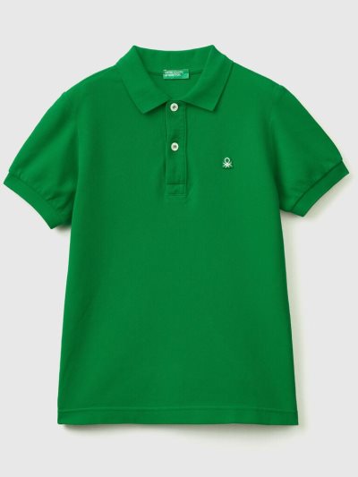 Green Kids' Benetton 100% Organic Cotton Slim Fit Short Sleeve Polos | AU516824