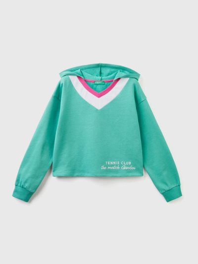 Green Kids' Benetton Cropped V-neck Hoodie | AU732149