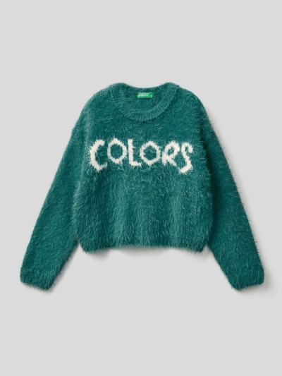 Green Kids' Benetton Faux Fur Inlay Sweaters | AU178731