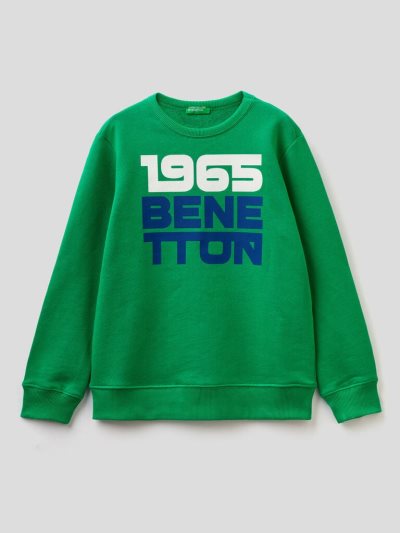 Green Kids' Benetton Logo Print Hoodie | AU660569