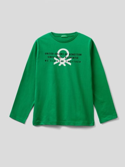 Green Kids' Benetton Long Sleeve Organic Cotton T Shirts | AU407592