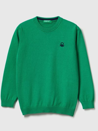 Green Kids' Benetton Regular Fit 100% Cotton Sweaters | AU127699