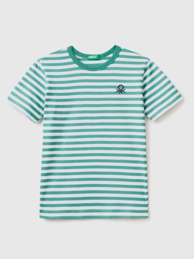 Green Kids' Benetton Striped 100% Cotton Short Sleeve T-shirts | AU504303