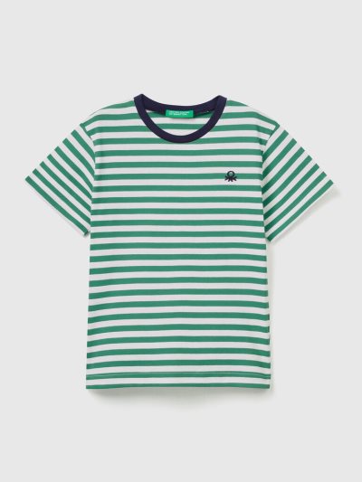 Green Kids' Benetton Striped Cotton Short Sleeve T-shirts | AU633671