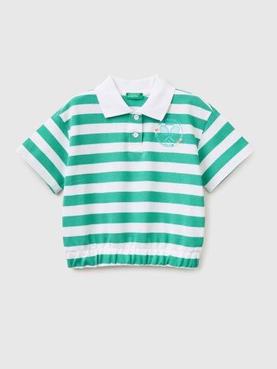 Green Kids' Benetton Striped Crest Polo Shirts | AU752492