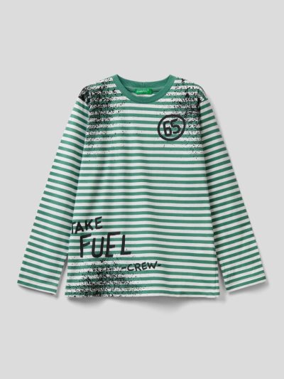 Green Kids' Benetton Striped Print Long Sleeve T-shirts | AU567448