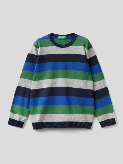 Green Kids' Benetton Striped Wool Blend Sweaters | AU051456